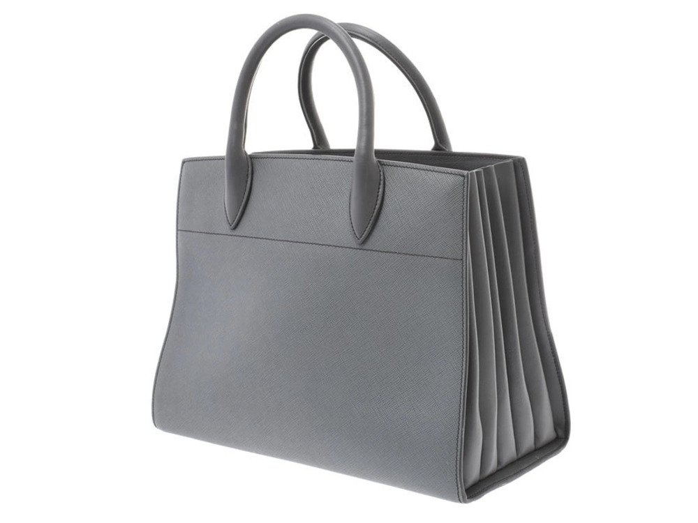 Prada leather Saffiano handbag card strap gray